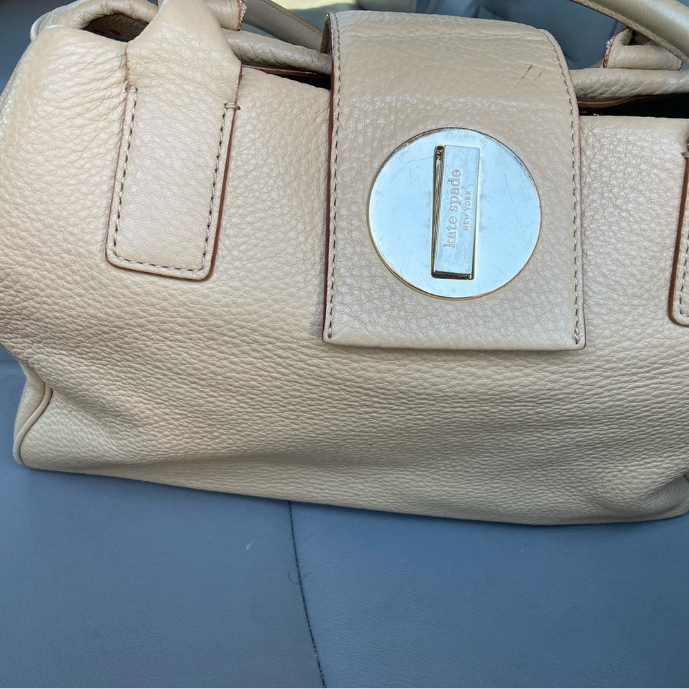 kate spade Cream Pebbled Leather Satchel with Silver Tone Hardware